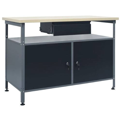 Black Steel Workbench 120x60x85cm with a draw and cabinets