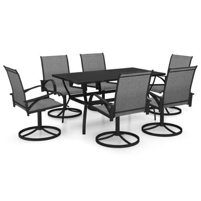 7 Piece Garden Dining Set in Grey Textilene and Steel