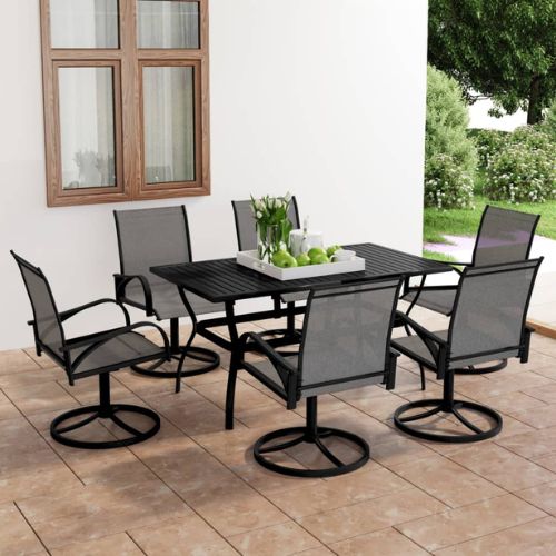 7 Piece Garden Dining Set in Grey Textilene and Steel