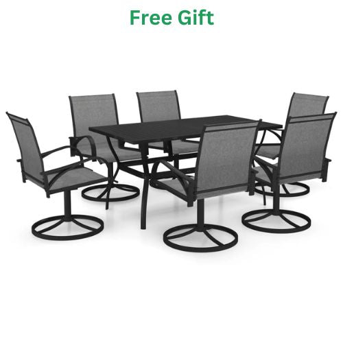 7 Piece Garden Dining Set in Grey Textilene and Steel