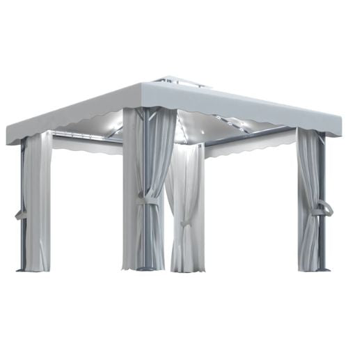 Gazebo with Curtain & LED String Lights 3x3m in Cream White - When You're Outdoors