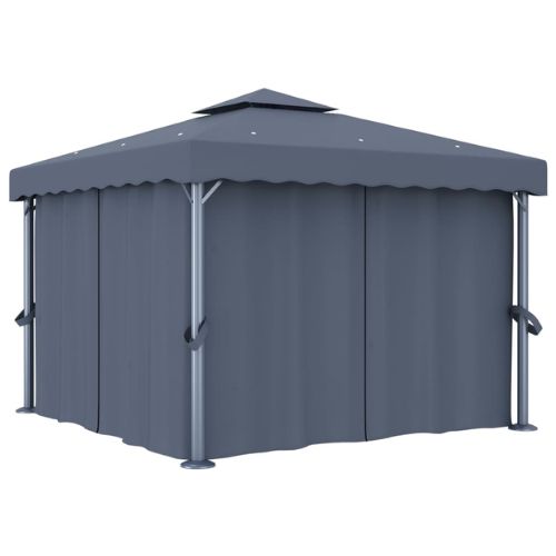 Gazebo with Curtain & LED String Lights 3x3m in Anthracite - When You're Outdoors