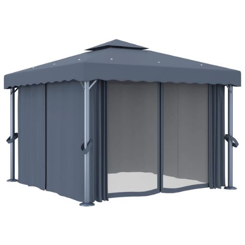 Gazebo with Curtain & LED String Lights 3x3m in Anthracite - When You're Outdoors