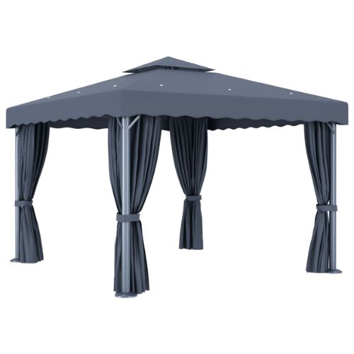 Gazebo with Curtain & LED String Lights 3x3m in Anthracite - When You're Outdoors