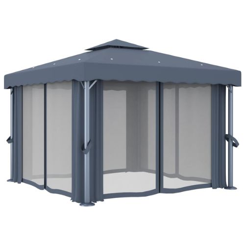 Gazebo with Curtain & LED String Lights 3x3m in Anthracite - When You're Outdoors