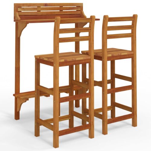 Solid Acacia Wood 3 Piece Balcony Bar Set