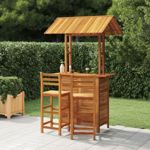 Solid Acacia Wood Outdoor 3 Piece Garden Bar Set (With Back Rest)