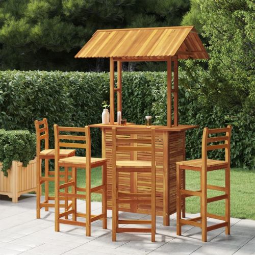 Solid Acacia Wood 5-piece garden Bar Set with Chairs