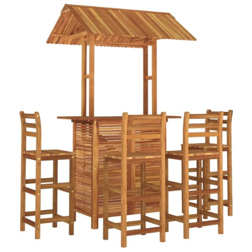 Solid Acacia Wood 5-piece garden Bar Set with Chairs