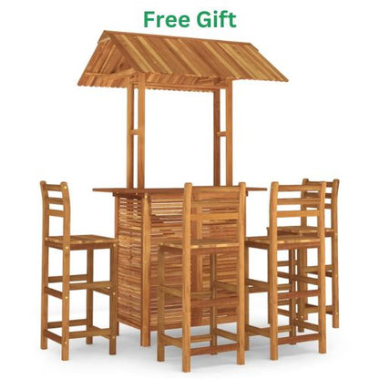 Solid Acacia Wood 5-piece garden Bar Set with Chairs