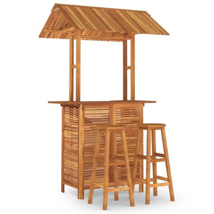 Solid Acacia Wood 3 Piece Garden Bar Set with Stools