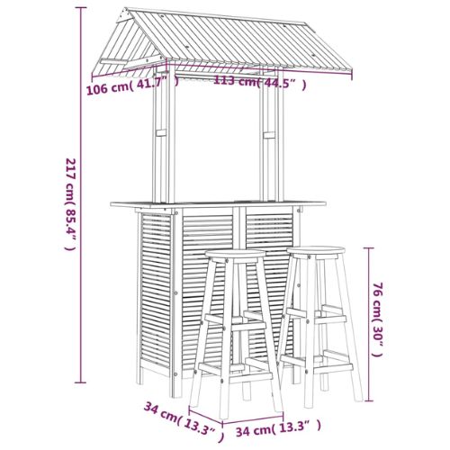 Solid Acacia Wood 3 Piece Garden Bar Set with Stools