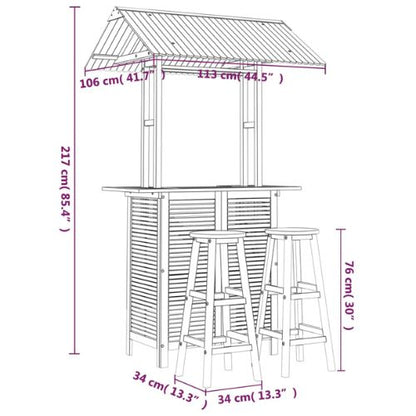 Solid Acacia Wood 3 Piece Garden Bar Set with Stools