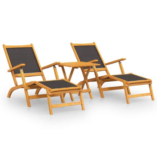 Outdoor Deck Chairs with Table in Solid Wood Acacia and Textilene Fabric Cushions - When You're Outdoors