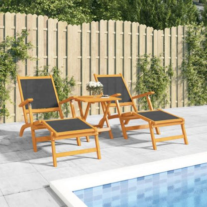 Outdoor Deck Chairs with Table in Solid Wood Acacia and Textilene Fabric Cushions - When You're Outdoors