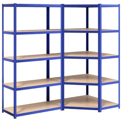 Blue Steel & Engineered Wood 5-Layer Shelves 2 pcs (90x40cm)