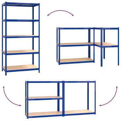 Blue Steel & Engineered Wood 5-Layer Shelves 2 pcs (90x40cm)