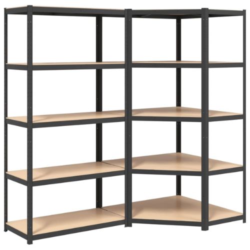 Anthracite Grey Steel & Engineered Wood 5-Layer Shelves 2 pcs (90x40cm)