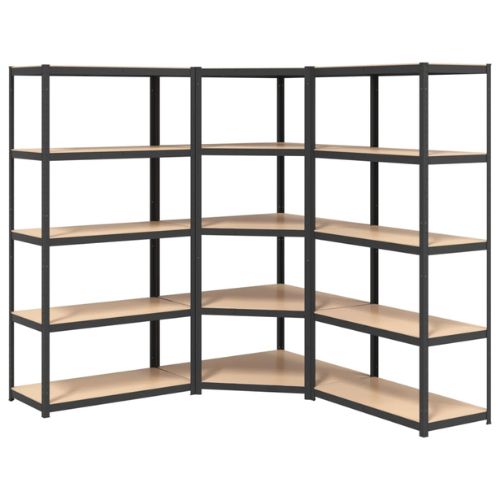 Anthracite Grey Steel & Engineered Wood 5-Layer Shelves 3 pcs (100x50cm)