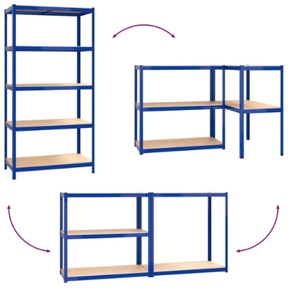 Blue Steel & Engineered Wood 5-Layer Shelves 3 pcs (100x50cm)