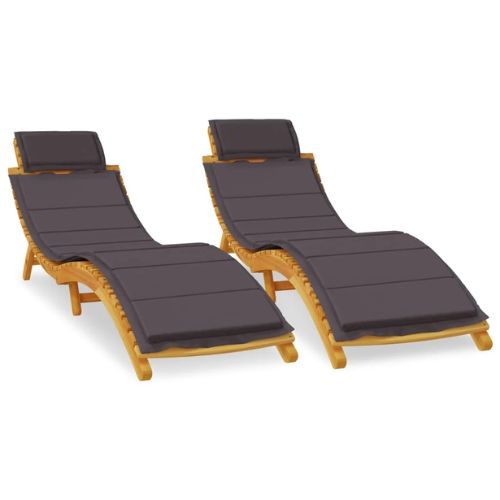 Sun Loungers 2 pcs with Dark Grey Cushions in Solid Wood Acacia - When You're Outdoors