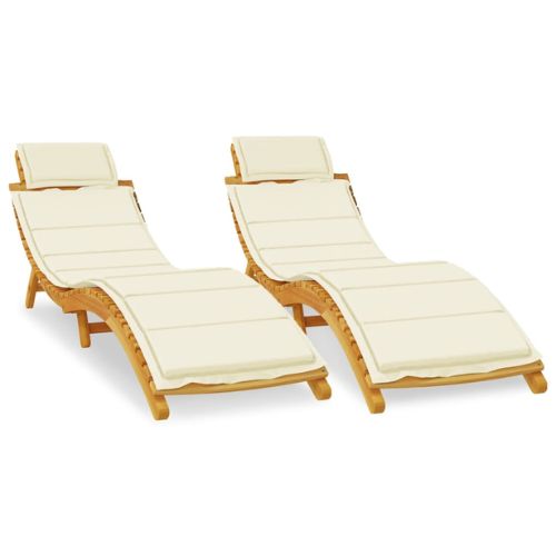 Sun Loungers 2 pcs with Cream Cushions in Solid Wood Acacia - When You're Outdoors