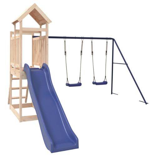 Outdoor Playset with 2 Swings & a Slide - Solid Wood Pine