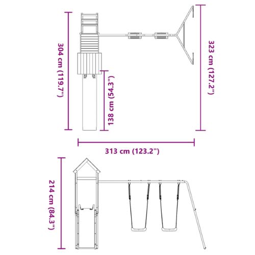 Outdoor Playset Featuring 2 Swings and a Slide - Impregnated Wood Pine