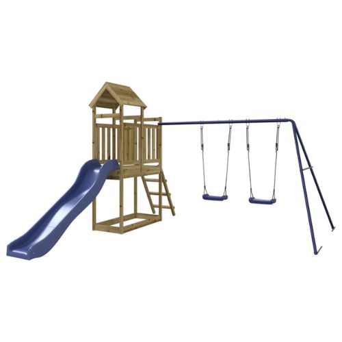 Outdoor Playset Featuring 2 Swings and a Slide - Impregnated Wood Pine