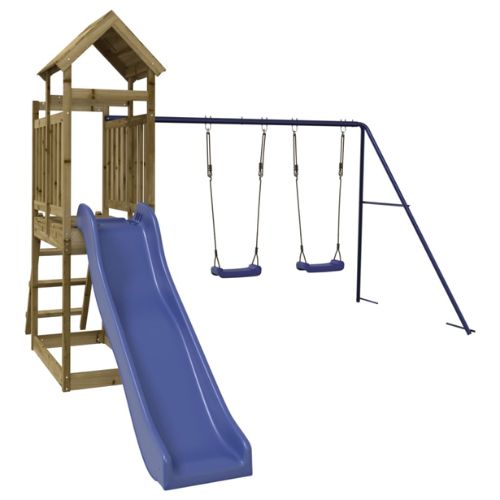 Outdoor Playset Featuring 2 Swings and a Slide - Impregnated Wood Pine