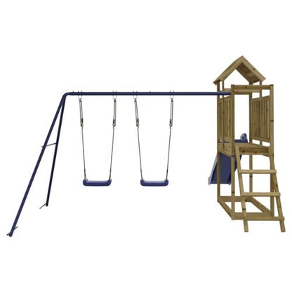 Outdoor Playset Featuring 2 Swings and a Slide - Impregnated Wood Pine