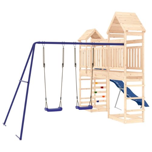 Outdoor Playset Solid with 2 Swings, Slide & Climbers - Solid Wood Pine