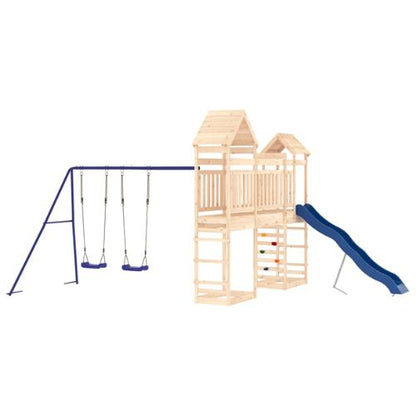 Outdoor Playset Solid with 2 Swings, Slide & Climbers - Solid Wood Pine