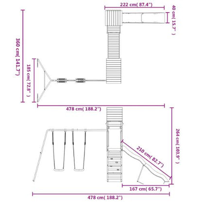 Outdoor Playset with 2 Swings, Slide & Climbers - Impregnated Wood Pine