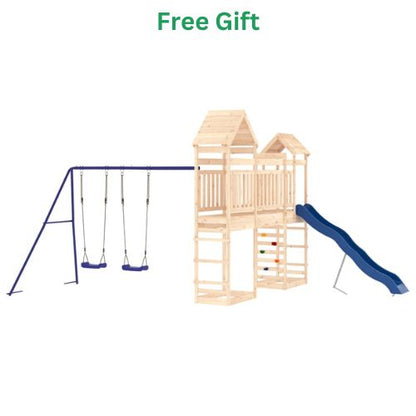 Outdoor Playset Solid with 2 Swings, Slide & Climbers - Solid Wood Pine