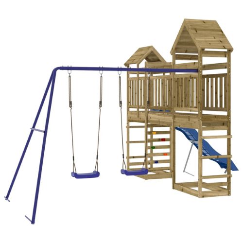 Outdoor Playset with 2 Swings, Slide & Climbers - Impregnated Wood Pine