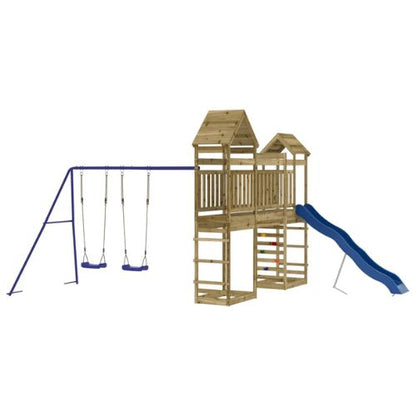 Outdoor Playset with 2 Swings, Slide & Climbers - Impregnated Wood Pine