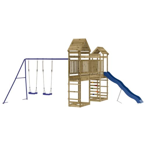 Outdoor Playset with 2 Swings, Slide & Climbers - Impregnated Wood Pine