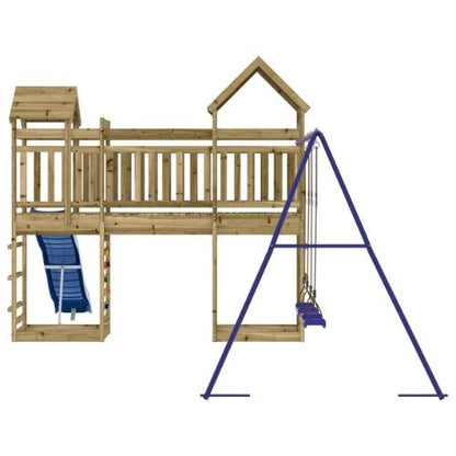 Outdoor Playset with 2 Swings, Slide & Climbers - Impregnated Wood Pine