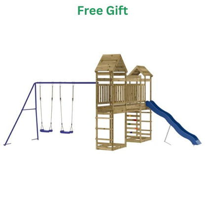 Outdoor Playset with 2 Swings, Slide & Climbers - Impregnated Wood Pine