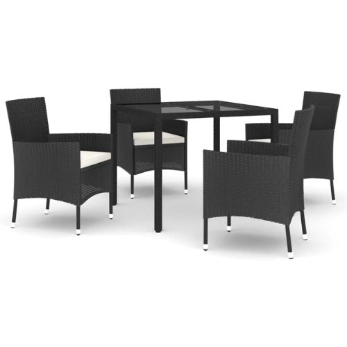 Black Poly Rattan 5 Piece Garden Dining Set with Cushions