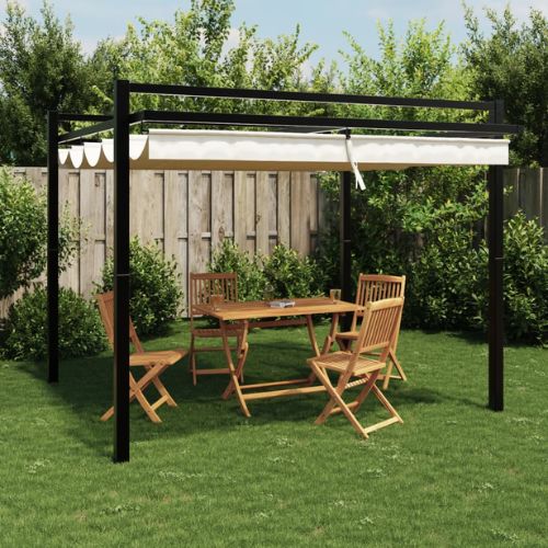 Garden Gazebo  with a Retractable Roof 3x3m in Cream and Aluminium frame - When You're Outdoors