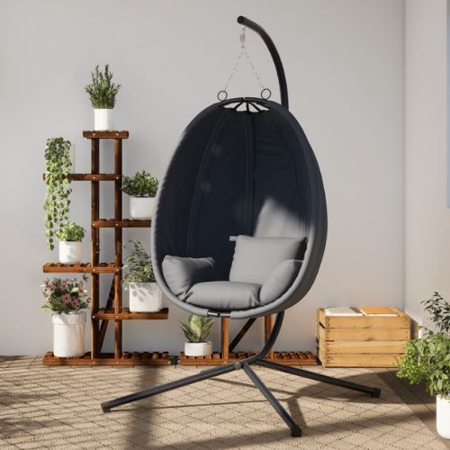 Hanging Egg Chair with Stand in Anthracite Fabric and Steel Frame - When You're Outdoors