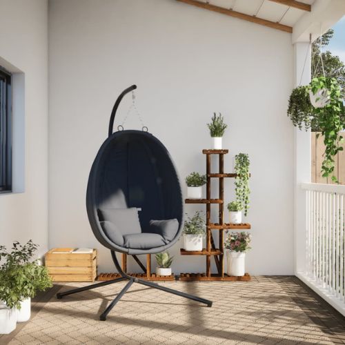 Hanging Egg Chair with Stand in Anthracite Fabric and Steel Frame - When You're Outdoors