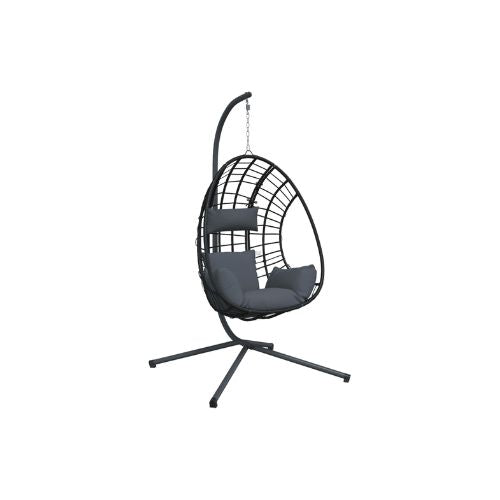 Hanging Egg Chair with Stand in Anthracite Rattan & Steel Frame - When You're Outdoors