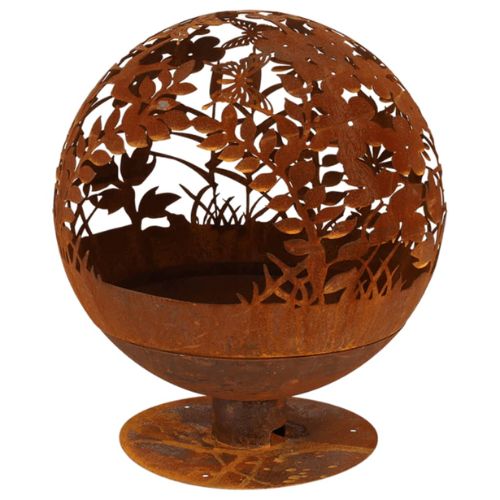 Esschert Design Laser Cut Fire Pit with Flowers in Rust - When You're Outdoors