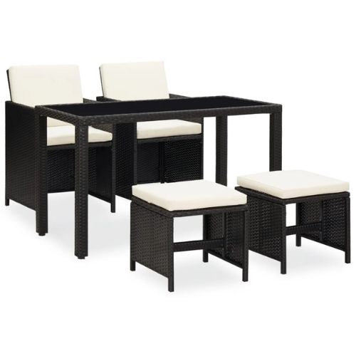 Poly Rattan Black 5 Piece Outdoor Dining Set with Cushions