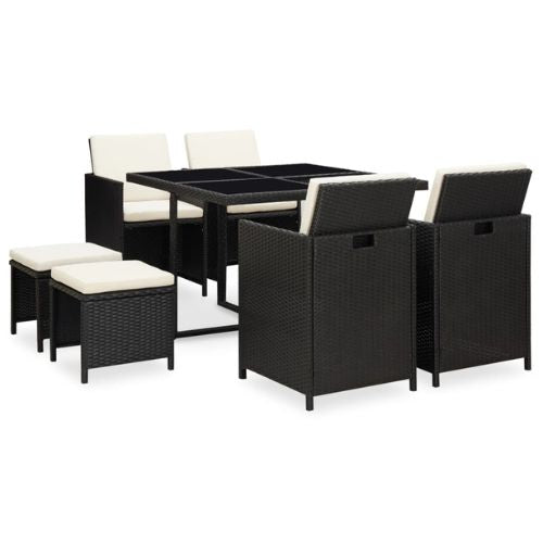 Poly Rattan Black 9 Piece Outdoor Dining Set