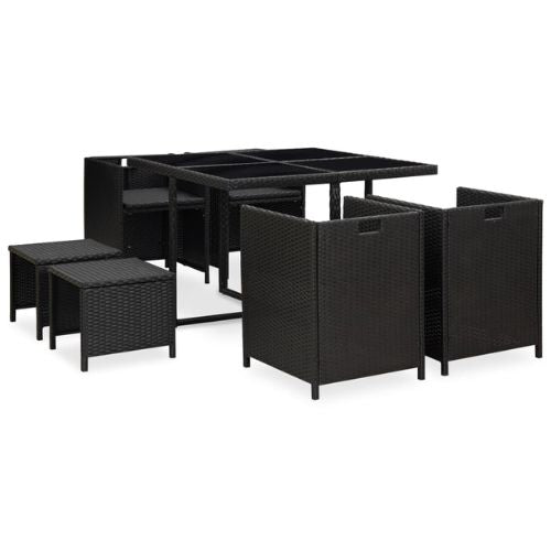 Poly Rattan Black 9 Piece Outdoor Dining Set