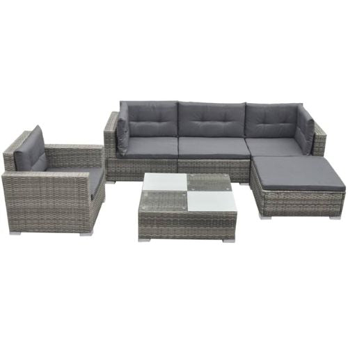 Garden Lounge Set 6 piece with Grey Cushions and Rattan Grey Finish - When You're Outdoors